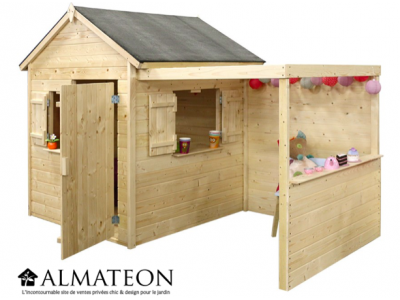 Cabane enfant en bois Alpaga avec pergola de 3,14m2 Cabane enfant en bois Alpaga avec pergola de 3,14m2