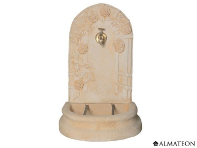 SOLDES -60€ Fontaine murale aux roses, en pierre, 58 x 45 x 85 cm, avec robinet SOLDES -60€ Fontaine murale aux roses, en pierre, 58 x 45 x 85 cm, avec robinet
