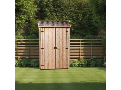 Armoire de jardin 125 x 65 x 206 cm en bois massif multiusages avec 3 étagères, couverte bitumée HABRITA FORESTA