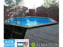 PROMO piscine AZURA pompe chaleur OFFERTE 410 x H120 cm en bois hexagonale liner bleu avec bache a bulles offerte UBBINK
