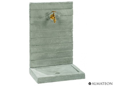 Fontaine murale contemporaine coloris zinc, grand format 49 x 36 x 74 cm cm avec robinet