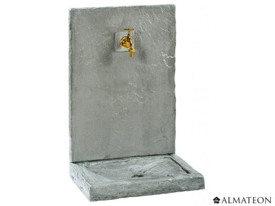 Fontaine murale ardoisée coloris zinc, grand format 49 x 36 x 74 cm avec robinet