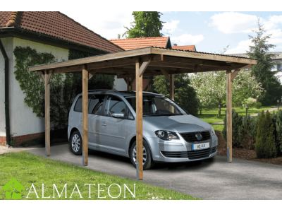 Carport simple en bois de 10,43 m2 avec toit plat en plastique PVC, dimensions 389 x 268 x 223 cm WEKA