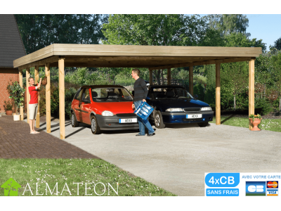 Carport double en bois de 45,16 m2 avec toit plat en acier, dimensions 784 x 576 x 214 cm WEKA
