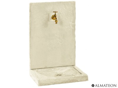 Fontaine murale ardoisée coloris ivoire, grand format 49 x 36 x 74 cm avec robinet