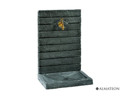 Fontaine murale contemporaine coloris ardoise, petit format 45 x 32 x 64 cm cm avec robinet