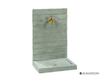 Fontaine murale contemporaine coloris zinc, petit format 45 x 32 x 64 cm cm avec robinet