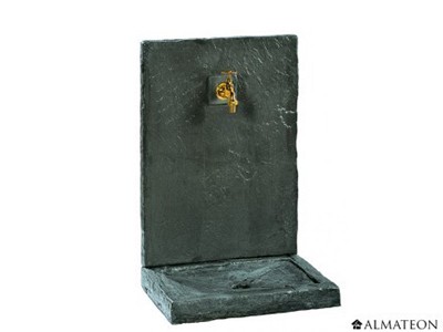 Fontaine murale ardoisée coloris ardoise, petit format 45 x 32 x 64 cm cm avec robinet