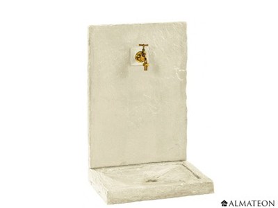 Fontaine murale ardoisée coloris ivoire, petit format 45 x 32 x 64 cm cm avec robinet