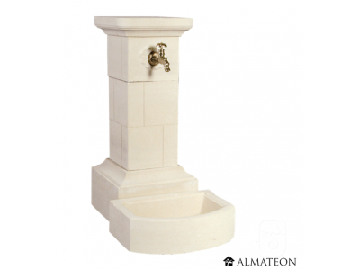 Fontaine borne en pierre coloris ivoire 50 x 66 x 95 cm avec robinet