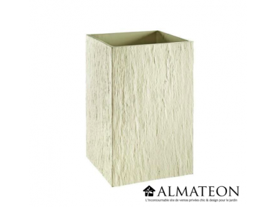 Bac carré haut pour plantations avec reliefs couleur ivoire de 72 litres et de dimensions 38x38x70cm 