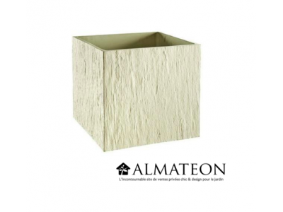 Bac carré pour plantations avec reliefs couleur ivoire de 36 litres et de 38cm de côté 
