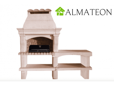 Barbecue en pierre PROVENCE avec 1 table 218 x 60 x 234 cm avec grille de cuisson