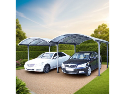 Double carport aluminium, toit en 1/2 rond avec plaques en POLYCARBONATE ANTI-UV 6 mm