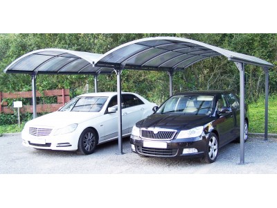 Offre spéciale double carport aluminium, toit en 1/2 rond avec plaques en POLYCARBONATE ANTI-UV 6 mm