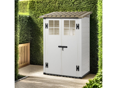 Armoire de jardin 0,88 m2 en résine bicolore, toit bi-pente Dim 95 x 139 x 201 cm HABRITA FORESTA