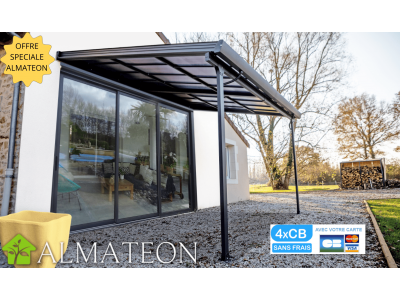 Toit terrasse 12,04 m2 en aluminium 400 x L301 cm avec toit amovible coloris gris anthracite HABRITA