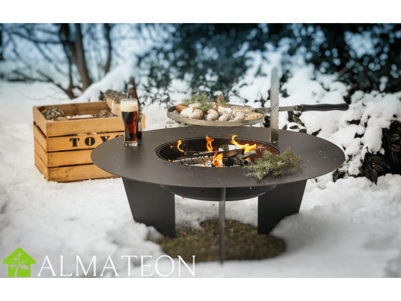 SOLDES Brasero Barbecue OLYMP grille et bras inclus, coloris noir FEU DU  JARDIN - ALMATEON