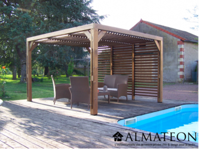 Pergola thermauvent en bois thermo chauffé avec ventelles mobiles 