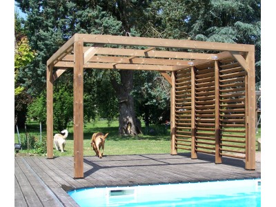 Pergola thermauvent en bois thermo chauffé avec ventelles mobiles sans couverture