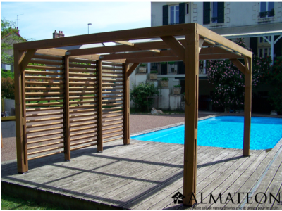 Pergola thermauvent en bois thermo chauffé avec ventelles mobiles sans couverture