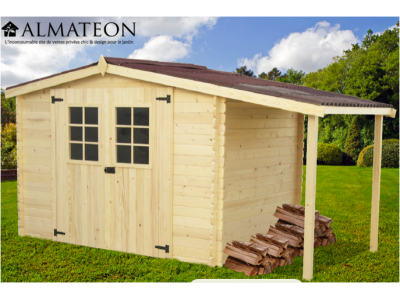 Abri de jardin 5,06 m2 dim 447 x 200 x 197 cm avec extension de 2,69 m2 en bois sapin massif certifie fsc HABRITA FORESTA