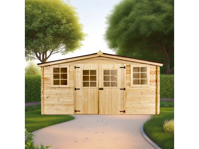 Abri de jardin 10,67 m2 madriers bois massif 28 mm Dim 416 x 304 x 207 cm HABRITA FORESTA