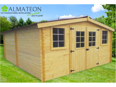 Abri de jardin 18,27 m2 madriers en bois massif 28mm Dim 416 x 504 x 207 cm HABRITA FORESTA