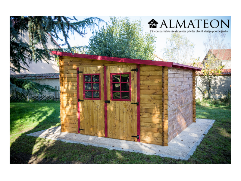 Abri de jardin 7,86 m2 dim 304 x 327 x 230 cm en bois massif avec toit mono  pente multidirectionnel HABRITA FORESTA - ALMATEON