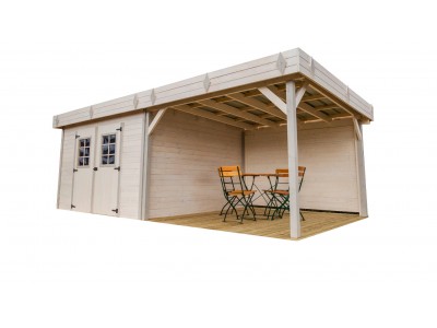 Abri de jardin 8,97 m2 dim 609 x 339 x 205 cm  avec terrasse couverte en bois massif HABRITA FORESTA