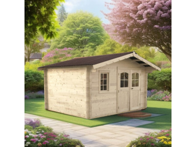 Abri de jardin 8,70 m2 dim 365 x 349 x 247 cm madriers en bois massif 42 mm HABRITA FORESTA