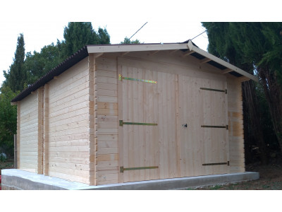 Garage en bois 17,16 m2 dim 370 x 567 x 243 cm avec madriers bois massif de 28 mm HABRITA FORESTA