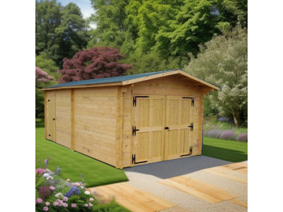 Garage en bois 19,03 m2 dim 365 x 664 x 272 cm avec madriers bois massif de 42 mm HABRITA FORESTA