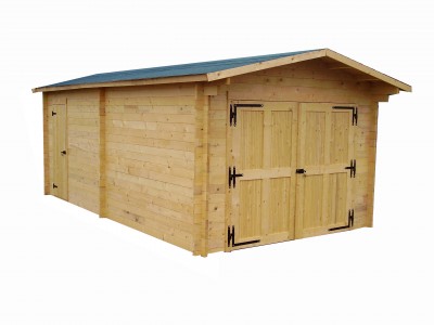 Garage en bois 19,03 m2 dim 365 x 664 x 272 cm avec madriers bois massif de 42 mm HABRITA FORESTA