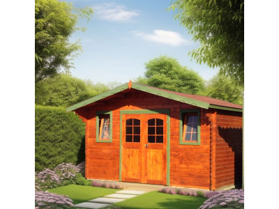 Abri madriers (28mm) bois massif de 15,02m2 toit double pente 