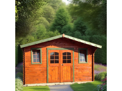 Abri madriers (28mm) bois massif de 19,17m2 toit double pente 