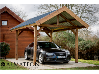 Carport THURAC 10,80m2 en bois thermo chauffé toit double 