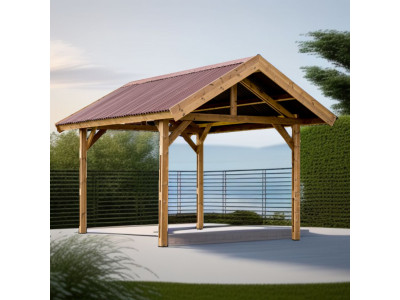 Carport THURAC 10,80m2 en bois thermo chauffé 2 pentes en bois couvertures plaques ondulées