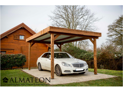 Auvent carport THONES en bois thermo chauffé THT de 17,54 m2, toit plat couverture bac acier 
