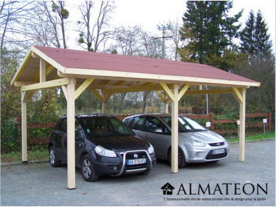 Carport double pente avec couverture bardeau bitumé de 22,85 m2