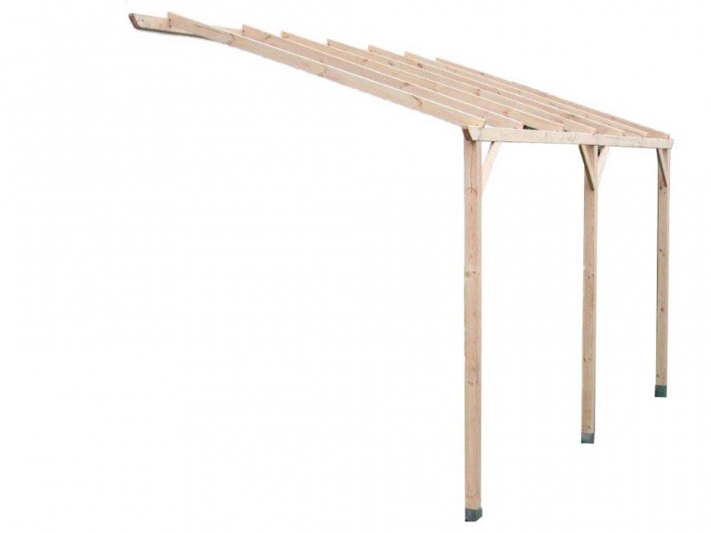 Carport Mural Adossable En Pin Autoclavé 15m² - Pergola Sans Couverture Pour Jardin
