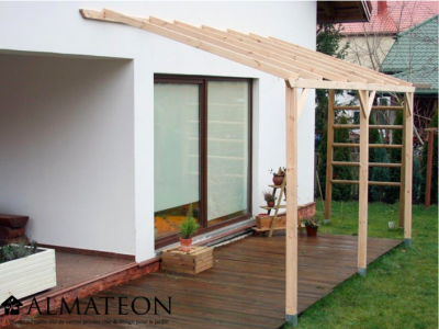 Toit terrasse en bois de 15 m2 adossable autoclavé mono pente sans couverture