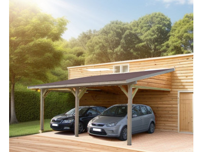 Carport de 22,85 m2 mono pente mural avec couverture bardeau bitumé
