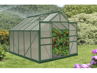 Serre jardin structure aluminium couleur verte de 7,44m2 avec vitrage polycarbonate 4mm