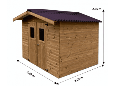 Abri de jardin 7,25 m2 THT 342 x 302 x 235 cm en bois sapin fabrication Française Garantie 10 ans HABRITA FORESTA