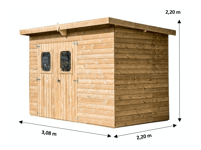 Abri de jardin 4,70 m2 en bois 308 x 220 x 220 cm THT, toit mono pente  Garantie 10 ans HABRITA FORESTA - ALMATEON