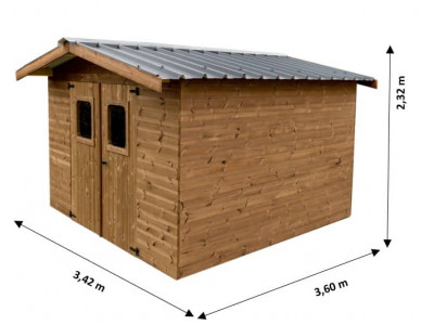 Abri de jardin 8,64 m2 en sapin 342 x 360 x 232 cm THT fabrication Française Garantie 10 ans HABRITA FORESTA