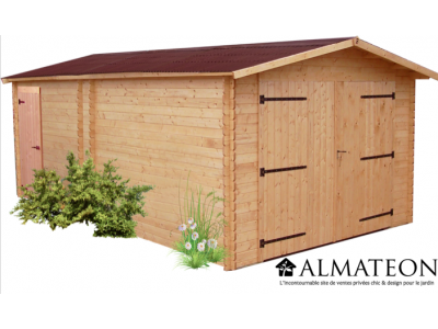 Garage en bois 17,16 m2 DENIS 373 x 567 x 246 cm bois douglas avec madriers 28 mm HABRITA FORESTA