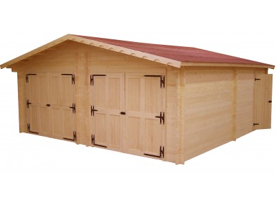 Garage en bois 34,57 m2 dim 635 x 664 x 308 cm double porte avec madriers bois massif de 60mm HABRITA FORESTA