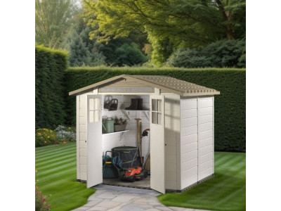 Abri de jardin 4,65 m2 en résine bicolore, toit bi-pente Dim 229 x 262 x 220 cm HABRITA FORESTA